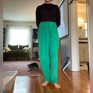 100% silk green pants